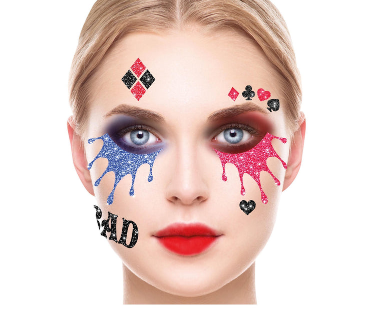 Adesivi viso Harley Quinn Glitter 20 cm