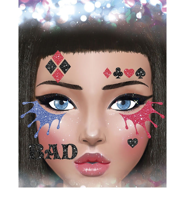 Adesivi viso Harley Quinn Glitter 20 cm