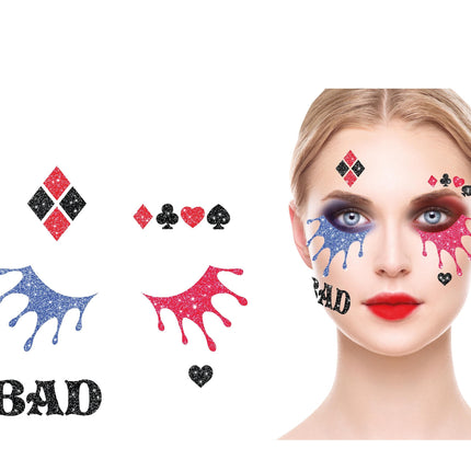 Adesivi viso Harley Quinn Glitter 20 cm