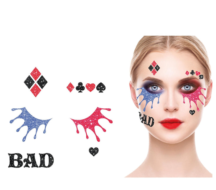 Adesivi viso Harley Quinn Glitter 20 cm