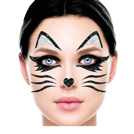 Adesivi viso gatto glitterati 20 cm