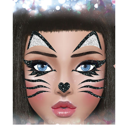 Adesivi viso gatto glitterati 20 cm