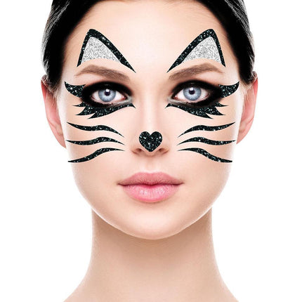 Adesivi viso gatto glitterati 20 cm