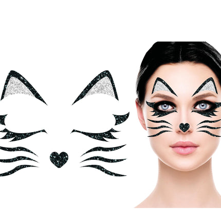 Adesivi viso gatto glitterati 20 cm