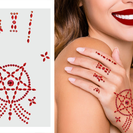Adesivi a forma di mano rossa con strass Simbolo di Satana