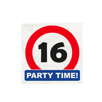 16 Jaar Servetten Verkeersbord 10,5cm 16st van Paper Dreams koop je bij Partywinkel