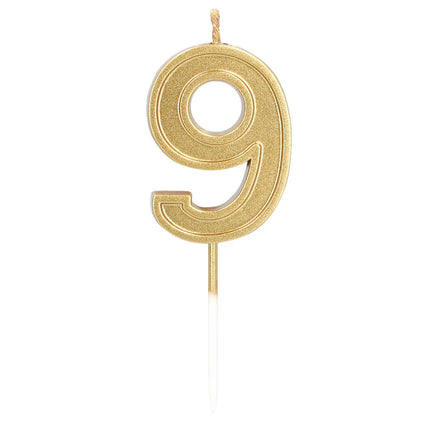 Candela Elegant '9' dorata su stecchino (3 x 4,2 x 0,7 cm)