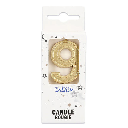 Candela Elegant '9' dorata su stecchino (3 x 4,2 x 0,7 cm)