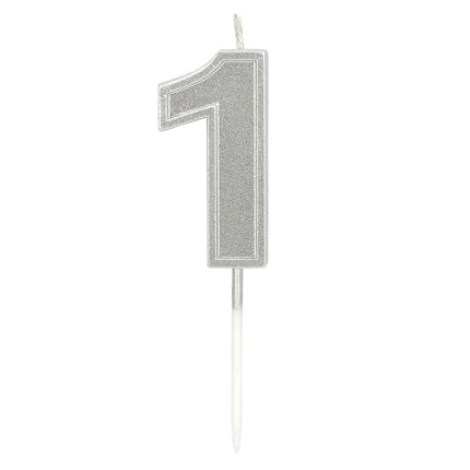 Candela Elegant '1' argento su stecchino (3 x 4,2 x 0,7 cm)