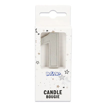 Candela Elegant '1' argento su stecchino (3 x 4,2 x 0,7 cm)
