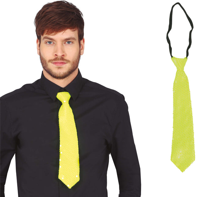 Cravatta giallo neon glitterata 37 cm