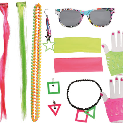 Set di accessori Neon anni '80 8 pezzi