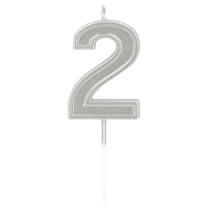 Candela Elegant '2' argento su stecchino (3 x 4,2 x 0,7 cm)