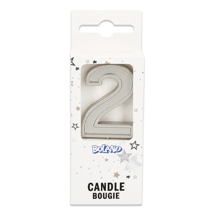 Candela Elegant '2' argento su stecchino (3 x 4,2 x 0,7 cm)