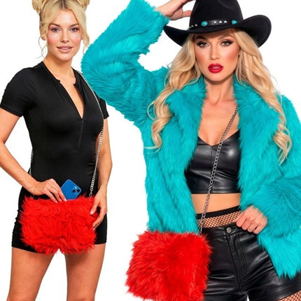 BORSA A MANO LUNGA IN PLUSH ROSSA