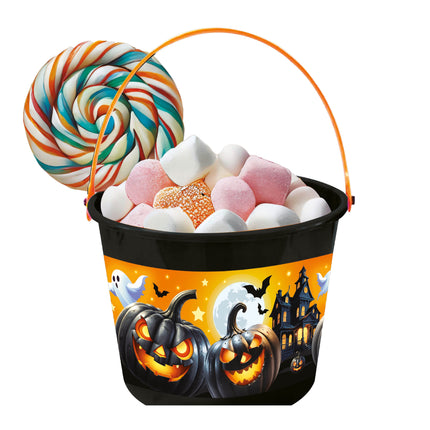 Cestino di Halloween nero con caramelle