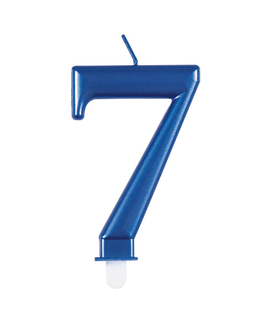 Candela di compleanno numero 7 blu metallizzato