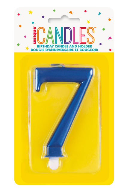 Candela di compleanno numero 7 blu metallizzato