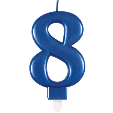 Candela di compleanno numero 8 blu metallizzato