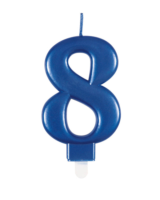 Candela di compleanno numero 8 blu metallizzato