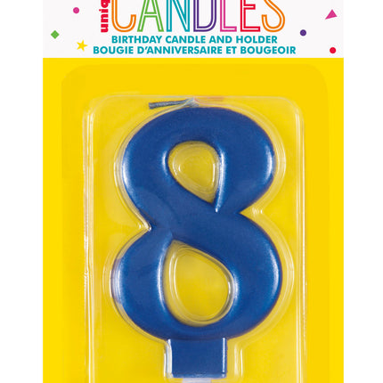 Candela di compleanno numero 8 blu metallizzato
