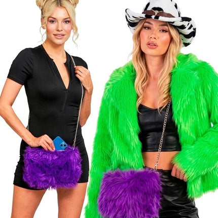 BORSA A MANO LUNGA IN PELUCHE VIOLA