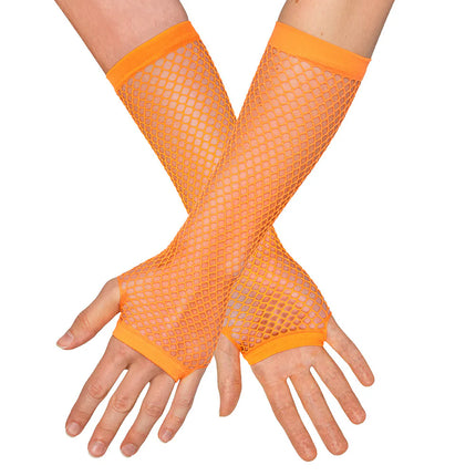 Coppia di guanti fino al gomito in rete, arancione neon