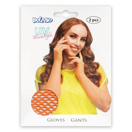 Coppia di guanti fino al gomito in rete, arancione neon