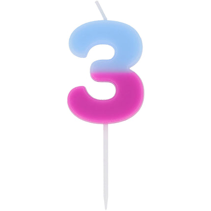 Candela 3 anni Blu Rosa 9 cm