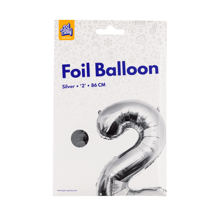 2 Jaar Cijfer Ballon Zilver Leeg 86cm - Partywinkel - 8716764237096