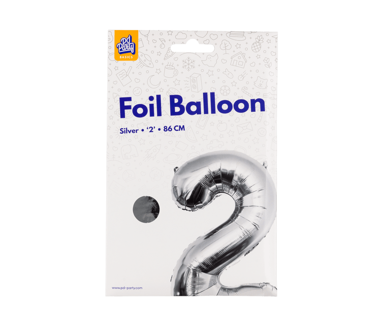 2 Jaar Cijfer Ballon Zilver Leeg 86cm - Partywinkel - 8716764237096
