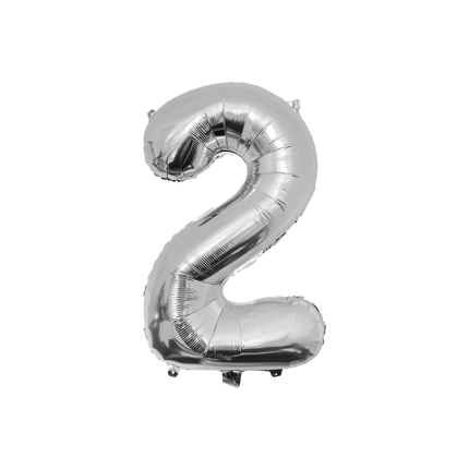 2 Jaar Cijfer Ballon Zilver Leeg 86cm - Partywinkel - 8716764237096