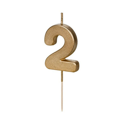 2 Jaar Kaars Goud 4,5cm - Partywinkel - 5904555032316