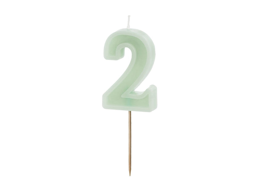2 Jaar Kaars Mintgroen 10cm van Partydeco koop je bij Partywinkel