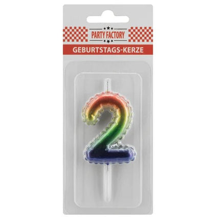 2 Jaar Kaars Regenboog 7cm van VDV Benefit koop je bij Partywinkel
