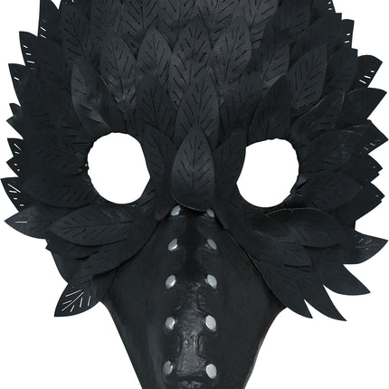 Maschera di Halloween nera con piume di uccello