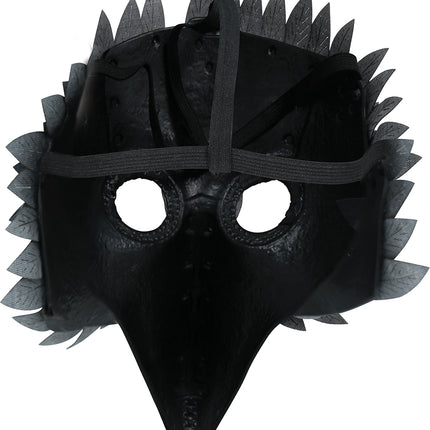 Maschera di Halloween nera con piume di uccello
