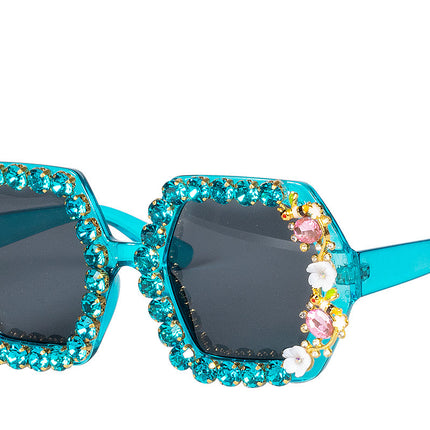 Occhiali blu con fiori di strass