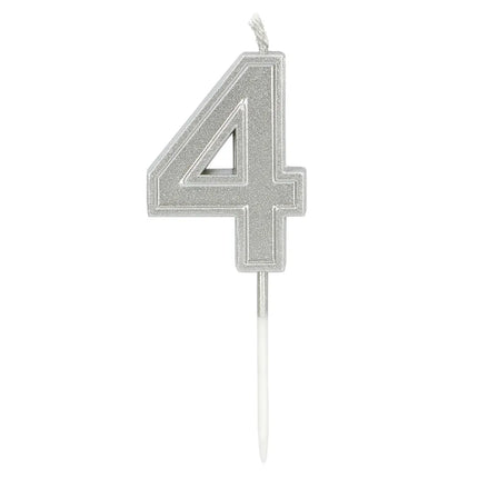 Candela Elegant '4' argento su stecchino (3 x 4,2 x 0,7 cm)