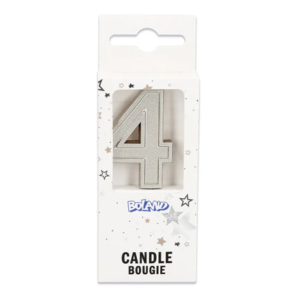 Candela Elegant '4' argento su stecchino (3 x 4,2 x 0,7 cm)