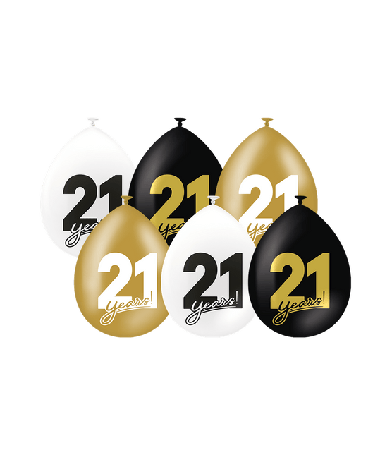 21 Jaar Ballonnen 30cm 6st - Partywinkel - 8716764241628