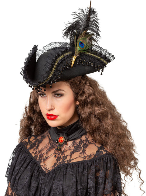 Cappello da pirata con piuma di pavone