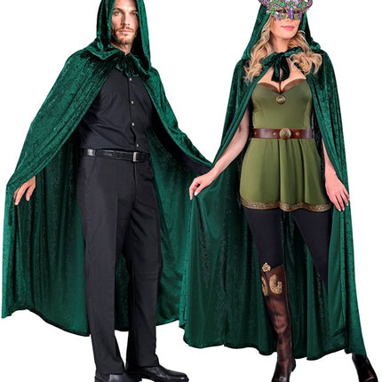 Capo in velluto verde con cappuccio 140 cm