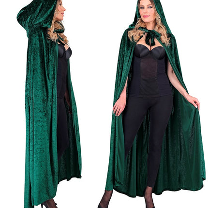 Capo in velluto verde con cappuccio 140 cm