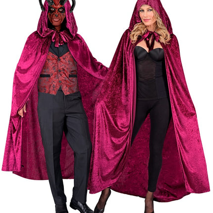 MANTELLA IN VELLUTO BORDEAUX CON CAPPUCCIO 140 CM