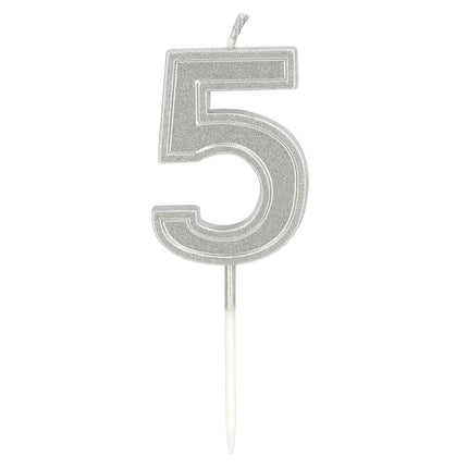 Candela Elegant '5' argento su stecchino (3 x 4,2 x 0,7 cm)