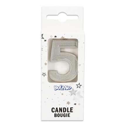 Candela Elegant '5' argento su stecchino (3 x 4,2 x 0,7 cm)