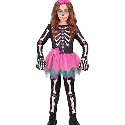 Costume da scheletro nero rosa bambino