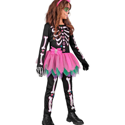 Costume da scheletro nero rosa bambino