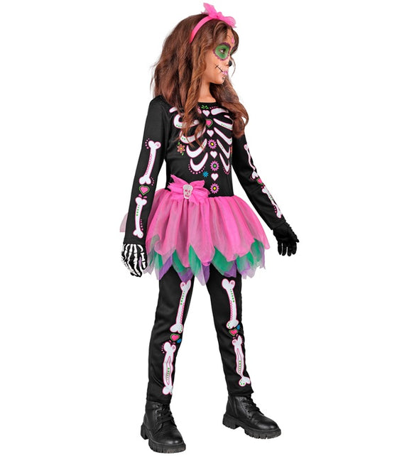 Costume da scheletro nero rosa bambino